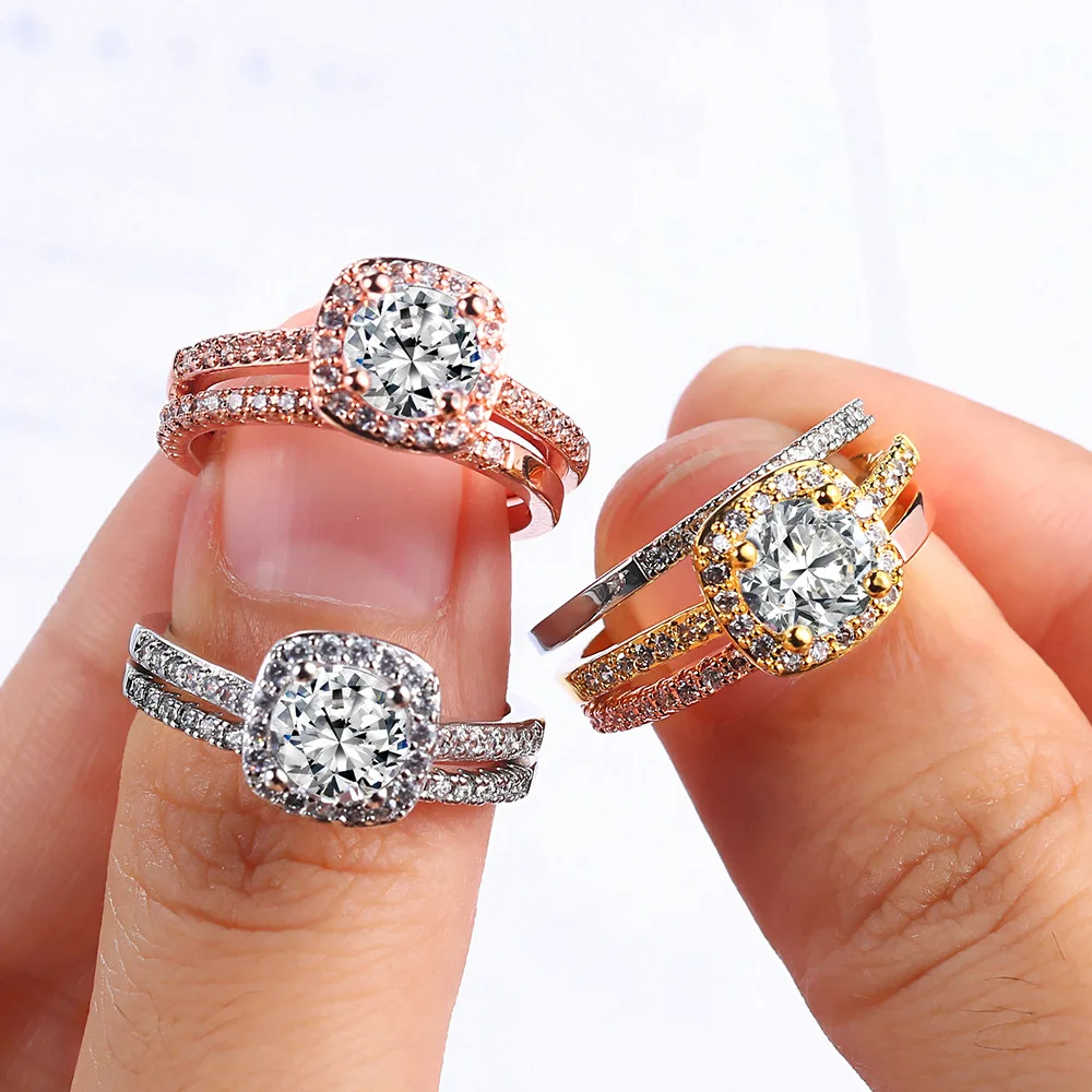

Women Trendy Shiny Crystal Zircon Engagement Ring Set Simplicity Elegant Engagement Wedding Jewelry Anniversary Gift