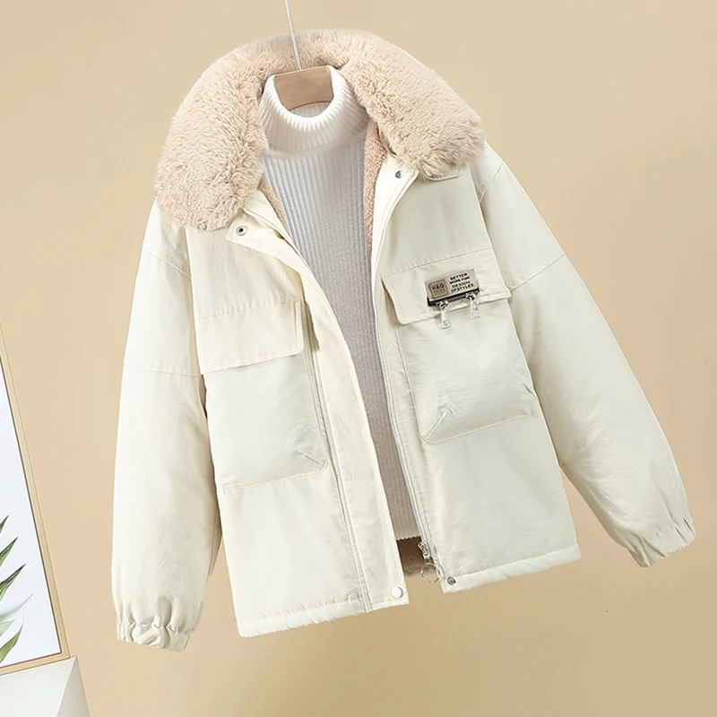 Winter Fur Collar Parkas Women Casaco Feminino 2022 Lambswool Thicken Warm Winter Jacket Female Korean Loose Cotton Coat Warm