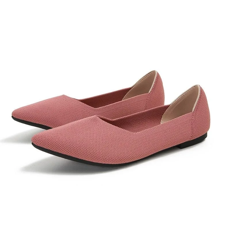 2022  Women's Shoes Autumn Single Shoes Fashion Knitted Pointed Shoes Flat Bottom Comfortable Plus Size