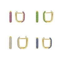 aide gold color silver color green blue white zircons set square huggie earrings women european style hoop earrings party jewel