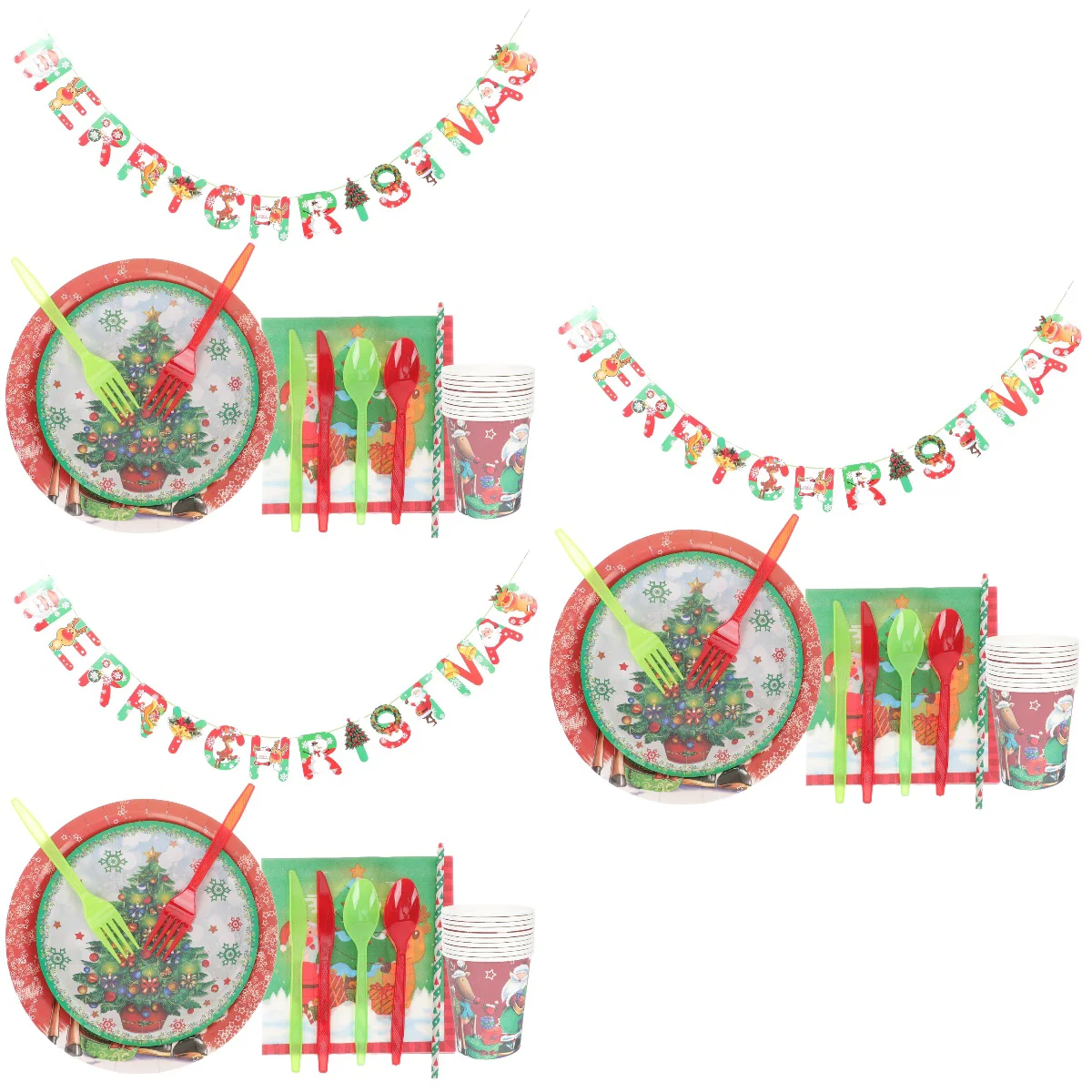

3 Sets of Christmas Party Dinnerware Paper Cup Paper Party Tableware for Decoration