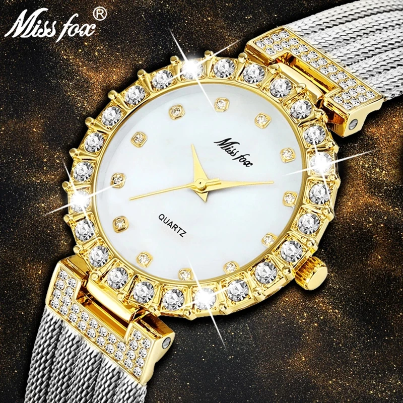 

MISSFOX-Luxury brand ladies quartz full diamond waterproof high-end diamond simple trend luxury gypsophila ladies quartz watch