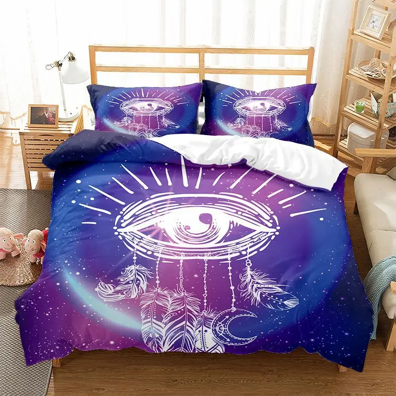 

Galaxy Dreamcatcher Bedding Set King/Queen Size,Eye Feathers Pattern Duvet Cover,Boho Tribal Ethnic 2/3pcs Polyester Quilt Cover