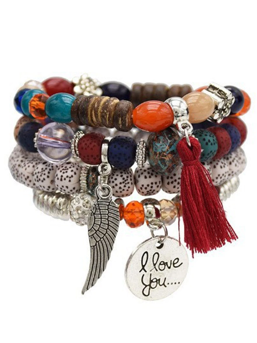 

Exotic bracelet, male and female girlfriends, couple hand ornament, layered with beads, Tibetan style accessories