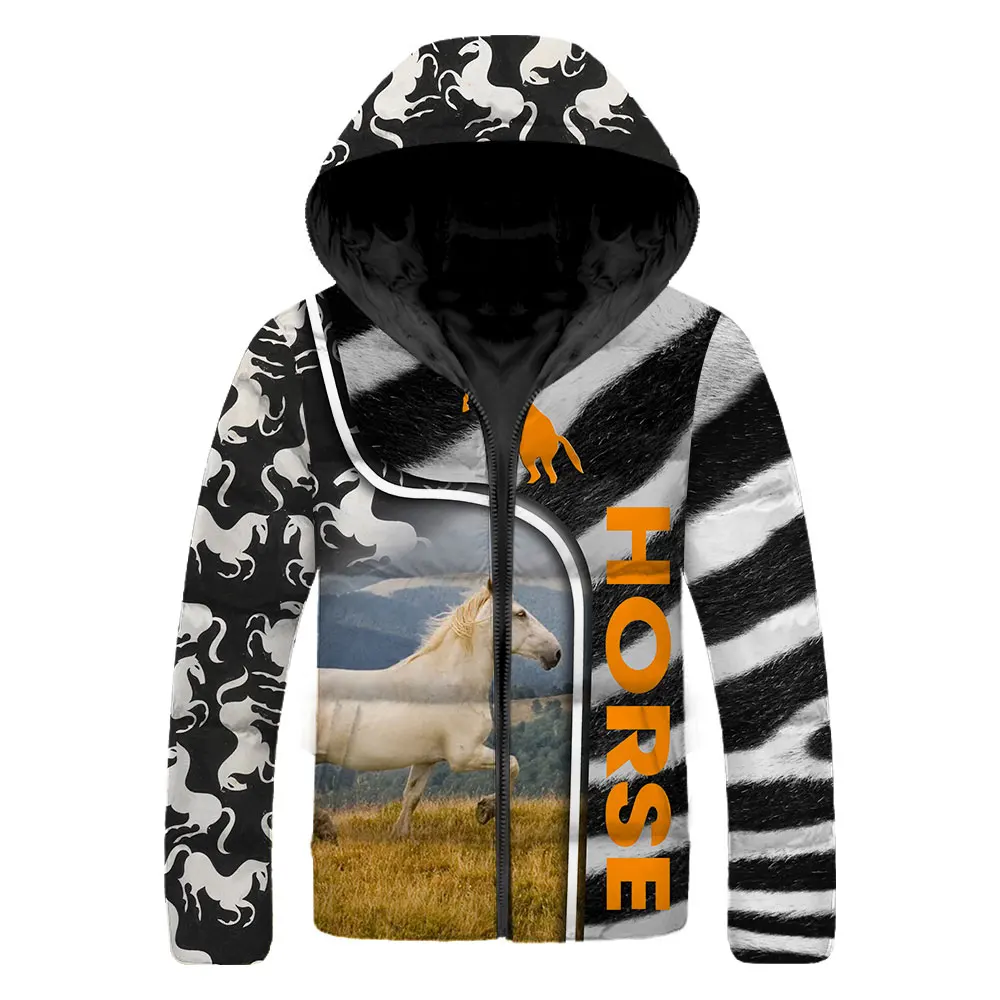 SONSPEE Winter Zebra Stripe Long Sleeve Down Jacket Women Men Heavy Keep Warm Animal Horse Image Jackets Oversized 6XL Coat