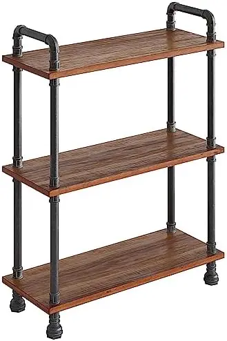 

Industrial Bookshelf - Real Pine Wood with Sturdy Metal Frame - 4 Tier Bookcase for Displaying Decor - No Tools Required Assembl