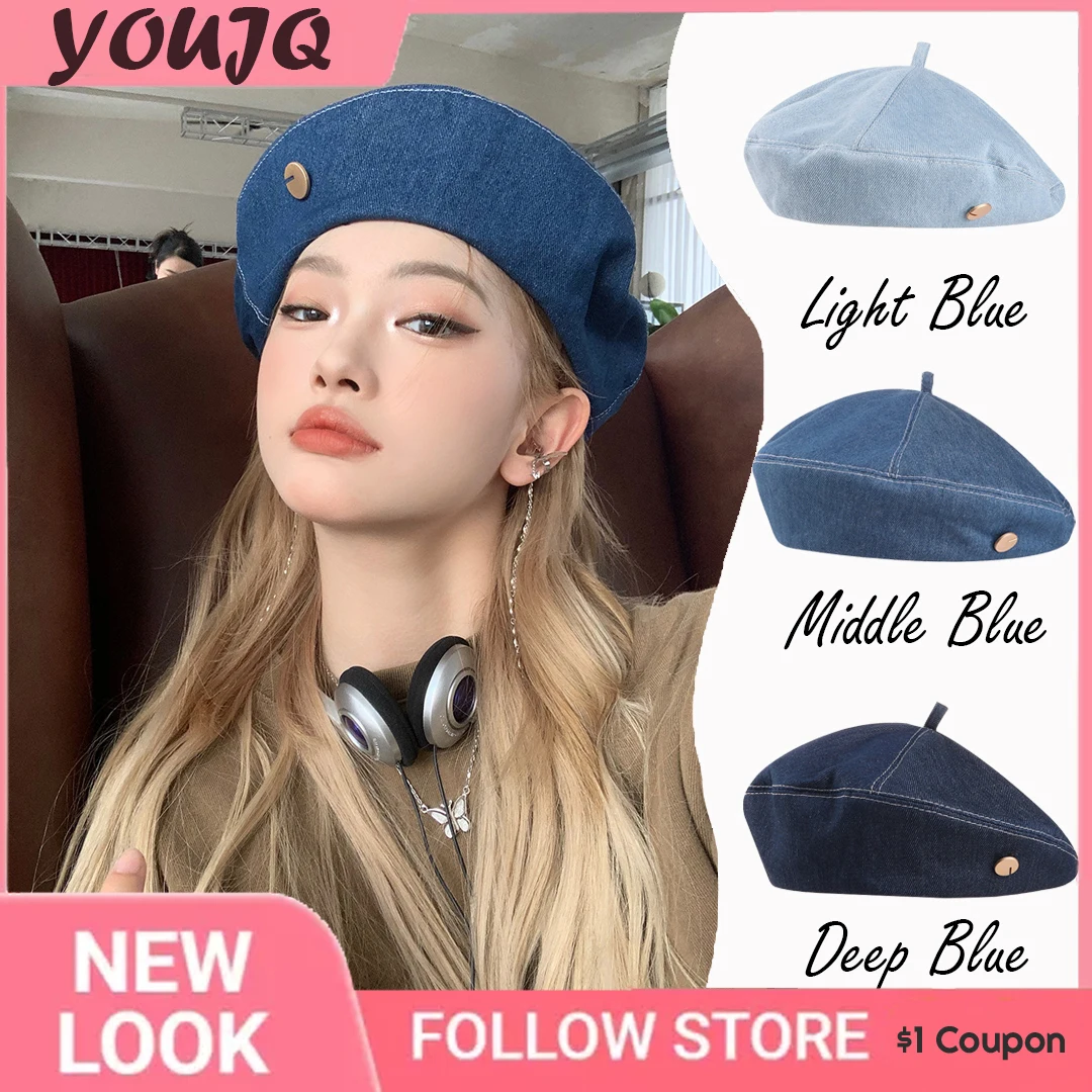 

Y2K Women Denim Berets Hats Summer Jeans Beret Painter Hat Female Caps Spring Elegant Lady Girls Octagonal Gorra Inglesa Hombre