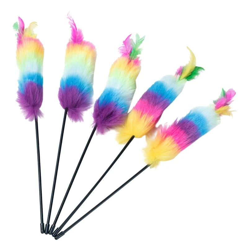 

Interactive Feather Toys Wand Toy Feathers Teaser Furry Rainbow
