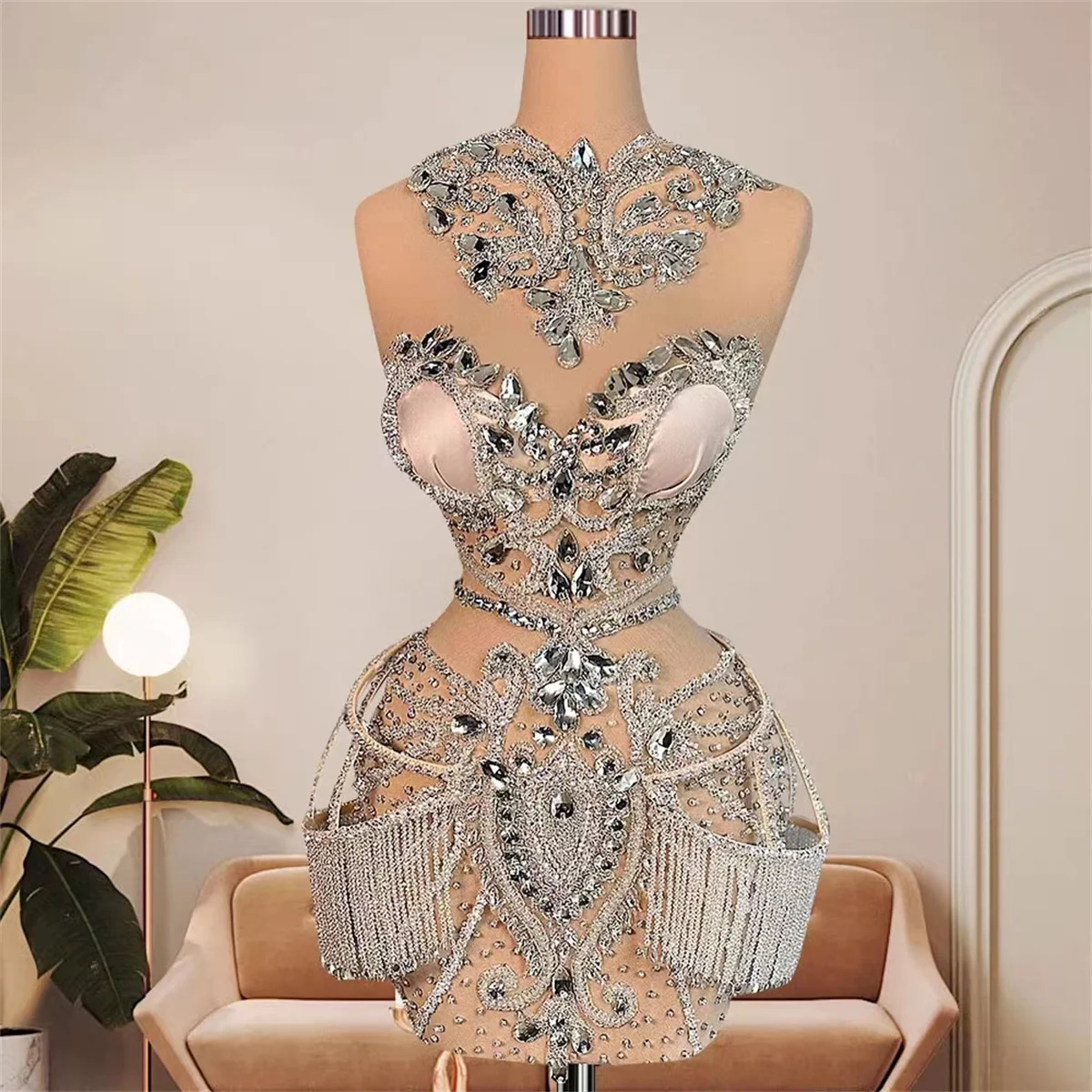 

Cocktail Mini Dress Diamond Trim Bandeau Fringed Beaded Crystal Evening Dress Sexy Women S Party 2023 Vestidos De Coquetel