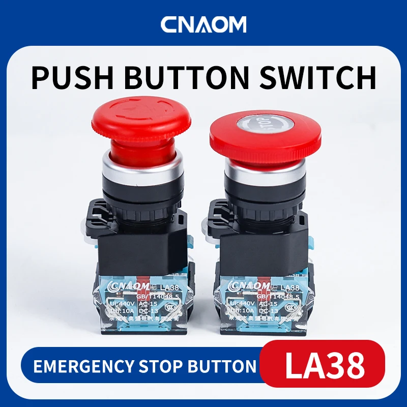Промышленный переключатель аварийной остановки, 22 м, переключатель кнопки аварийного останова, самоблокирующийся, 1NO1NC LA38-11ZS