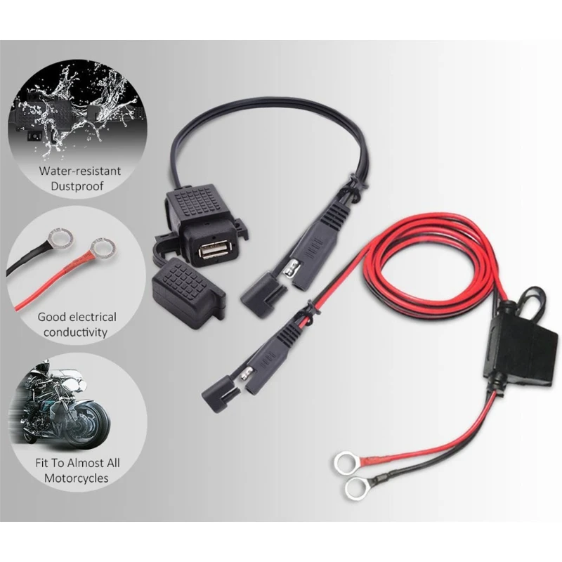 Мотоциклетный водонепроницаемый кабель SAE-USB-адаптер USB-зарядное устройство 2.1A