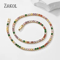 zakol simple 38cm round aaa zircon crystal cz statement tennis choker necklaces for women fashion unisex sweater party jewelry