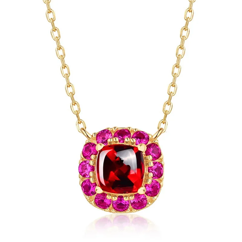 

Women Garnet Necklace S925 Sterling Silver 10k Gold Plated Ruby Garnet Stone Crystal Pendant Necklaces Gemstone Fine Jewelry