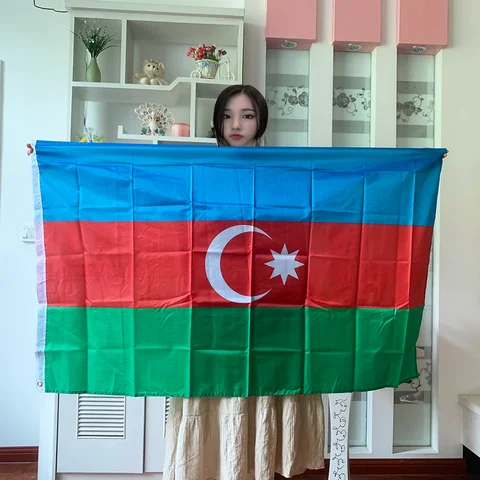 Азербайджанский флаг 90x150 см, двусторонний Печатный полиэстер, подвесной флаг Азербайджана, Национальный флаг