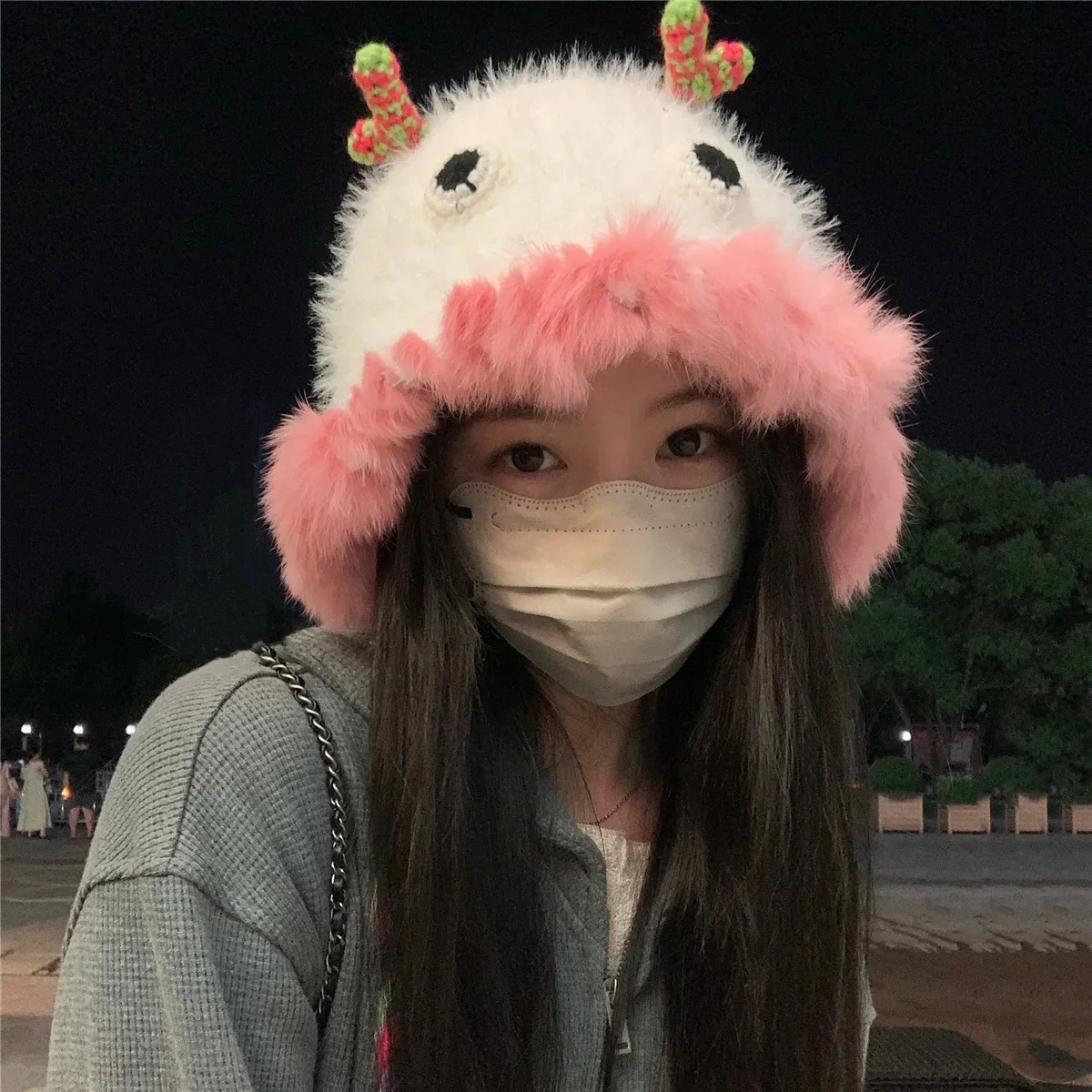 Ding Walk Dwarf милая кепка-монстр женская осенне-зимняя теплая защита ушей вязаная