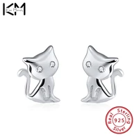 kiss mandy genuine 925 sterling silver clear zircon plated platinum rose gold cute cat stud earrings for women girls kids gifts