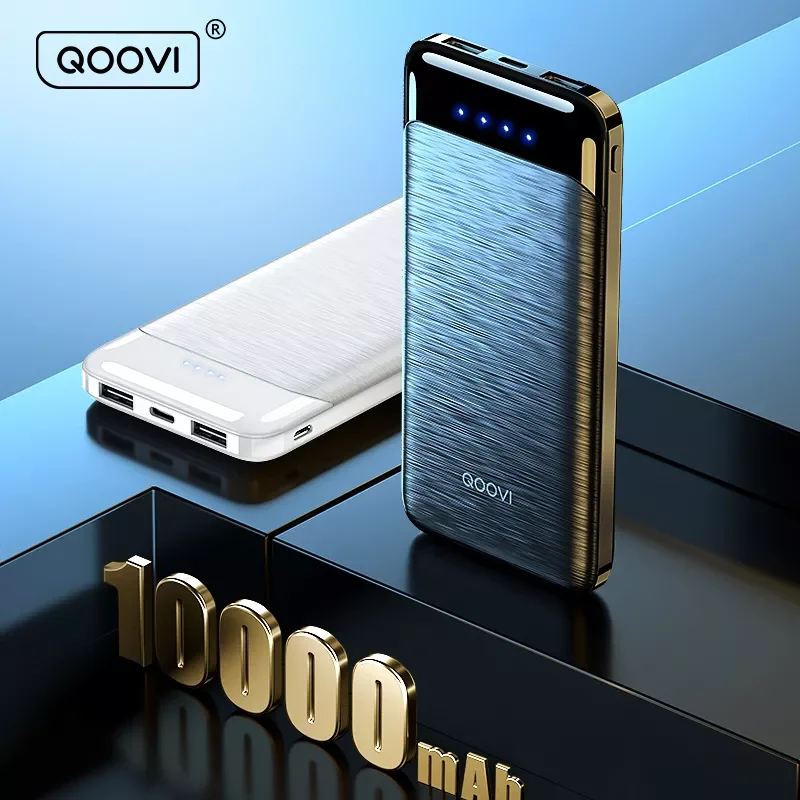 

2023NEW QOOVI 10000mAh Power Bank Ultra-thin Portable Charger For iPhone 12 Xiaomi Samsung Huawei External Battery 10000 mAh Pow