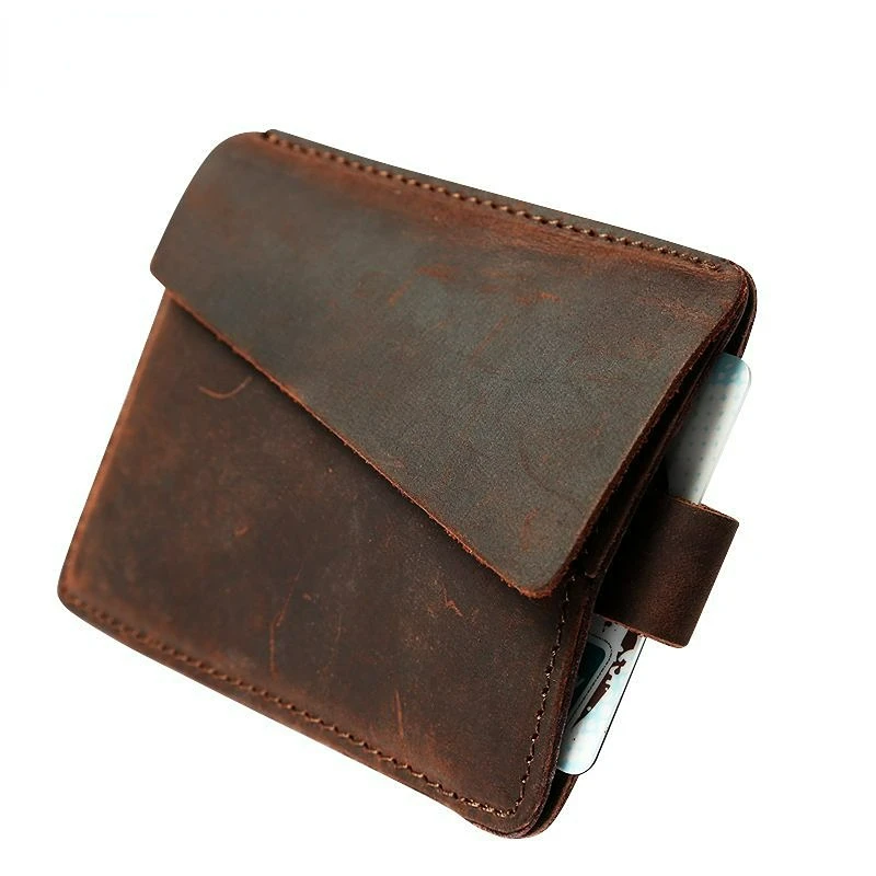 Crazy Horse Pickup Wrap Top Layer Leather Men's Short Pull Card Clip 2023 New Vintage Genuine  Bag