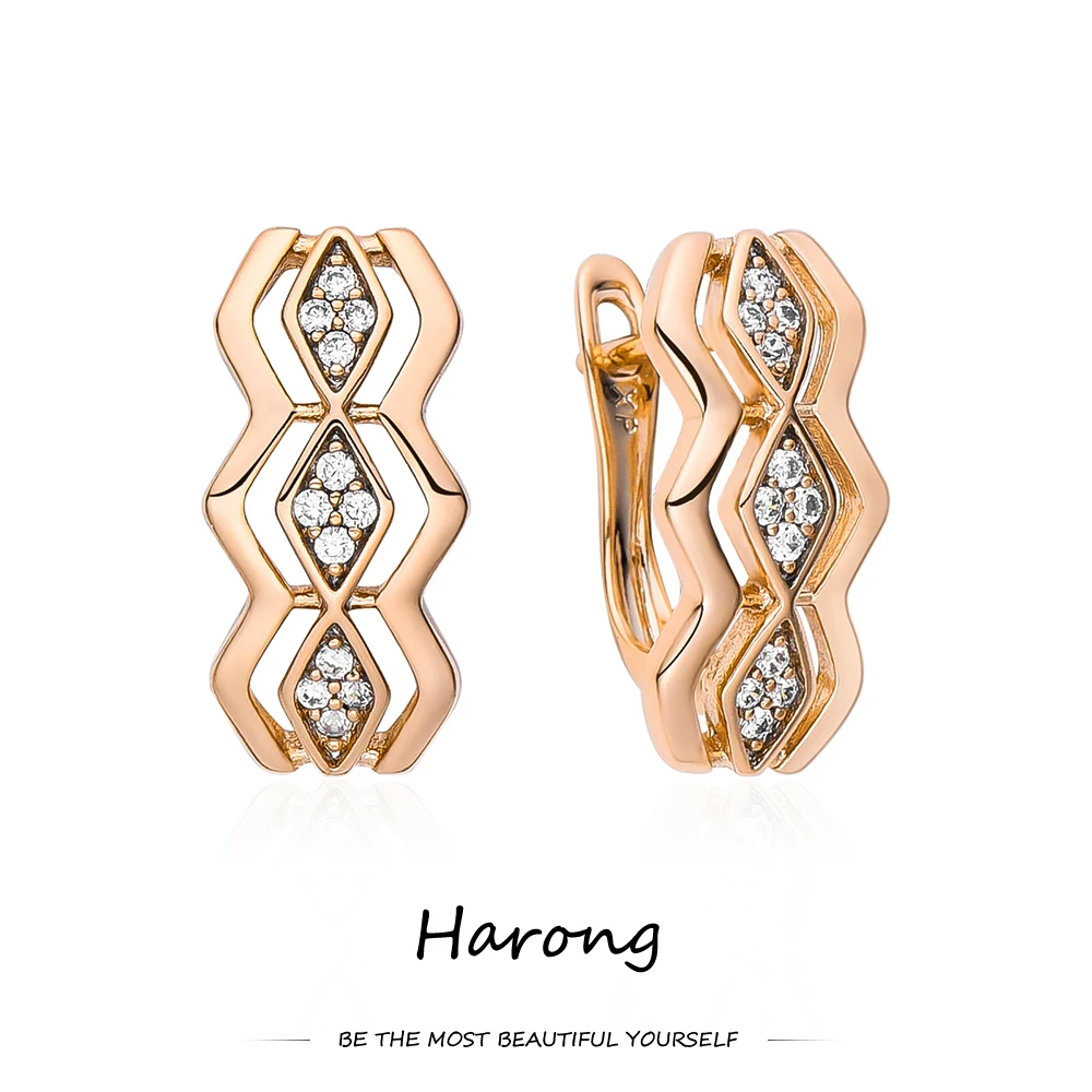 

Harong Aesthetic Copper with Crystal Stud Earrings Creative Holow Rose Gold Color Metal Earrings Jewelry for Women Girls