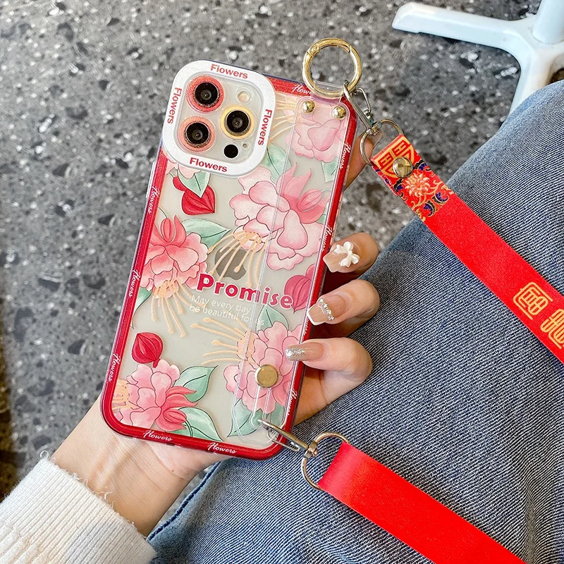 

New Daffodils Printing Transparent Lanyard Crossbody Wristband Case for Xiaomi mi 12 Pro 11 Lite 11 Ultra 10 Pro 10s Mix 4 Cover