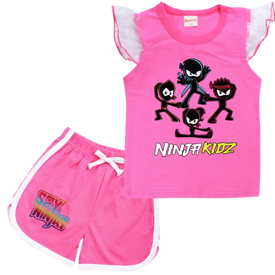 

Летняя детская одежда NINJA KIDZ, футболка с мультяшным принтом для маленьких девочек + короткие штаны, костюм для мальчиков, повседневный спортивный топ, комплект детской одежды