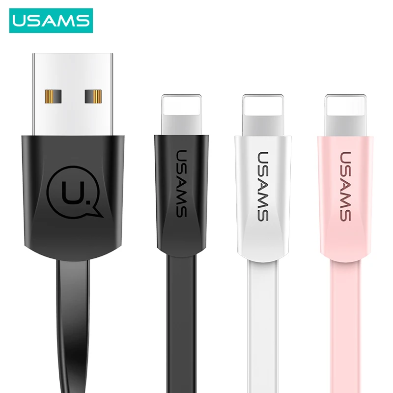 USAMS 3pcs U2 1.2m 2A Flat USB A to Lightning Type C Micro USB Phone Cable For iPhone Huawei Xiaomi Samsung Data Sync Cable
