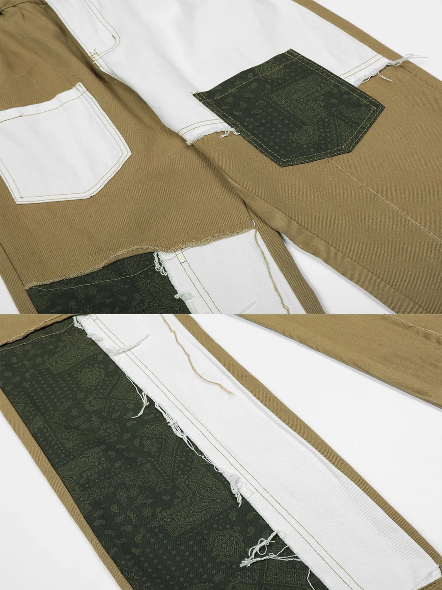 Four Seasons Men's Jeans Fashion Streetwear Stitching Straight Jeans Trend Design Color Matching Casual Trousers Ins Hot Sale