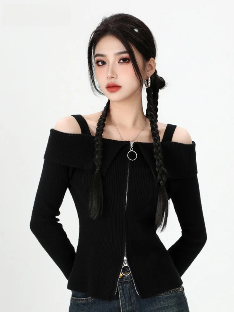 La Chabell 7M Осень и зима 2024 Новая вязаная верхняя одежда с двойной молнией открытым