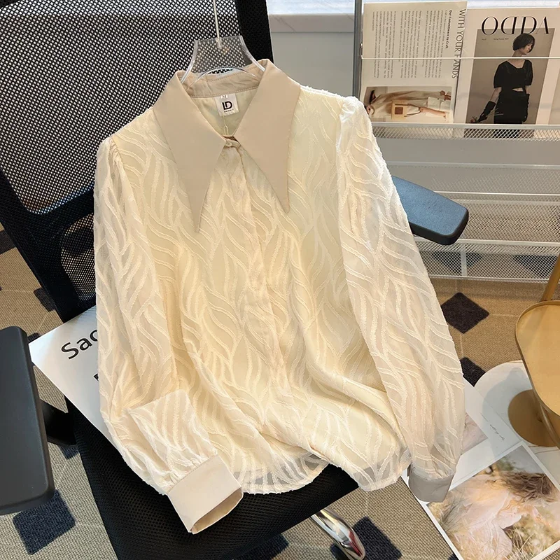 

New Fashion Striped Blouse Women Turn Down Collar Long Sleeve Women's Shirts Elegant Office Clothes Bottoming Tops Woman 29660