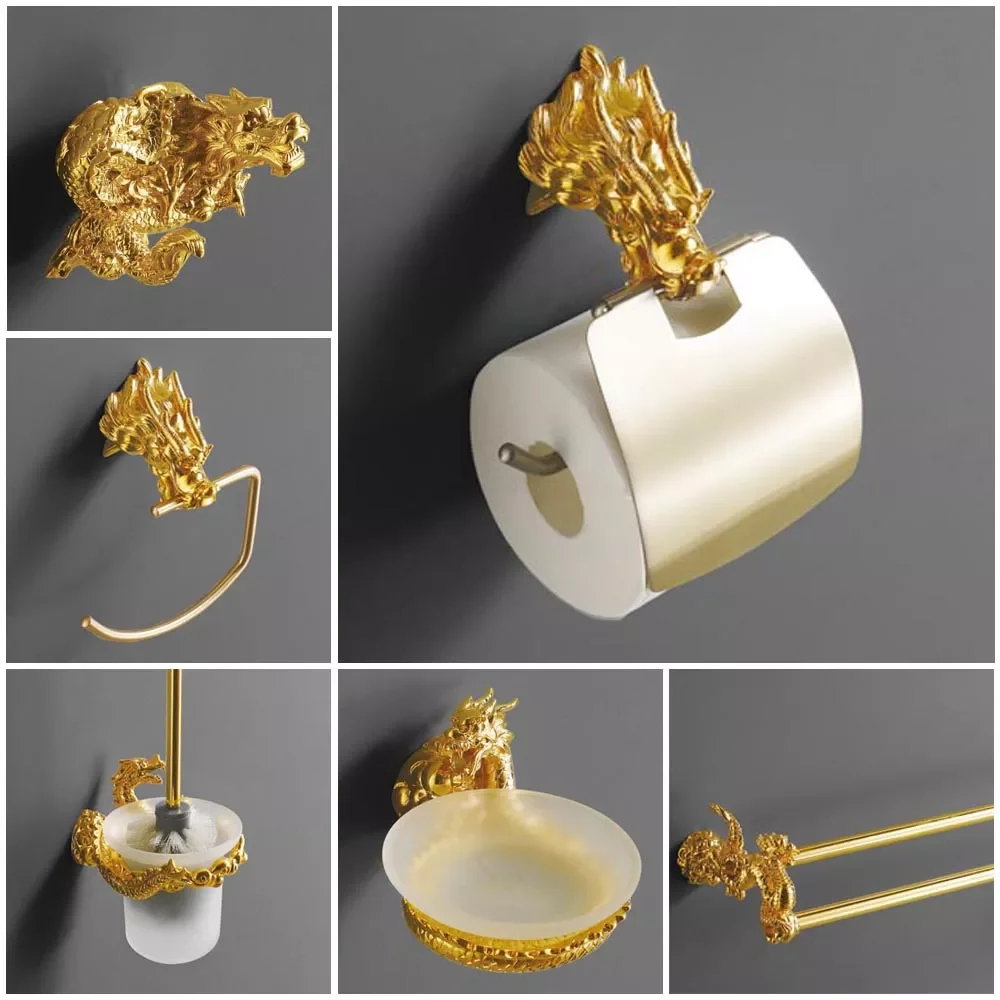 

Luxury Wall Mount Gold Dragon Design Paper Box Roll Holder Toilet Gold Paper Holder Tissue Box Bathroom Accessories MB-0950A