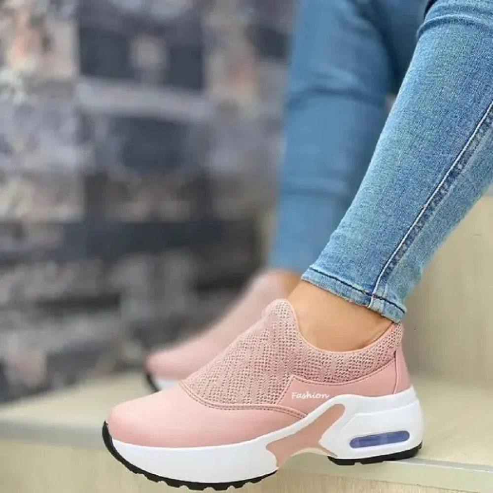 

Ladies Sneakers Casual Shoes Hida PU Solid Color Round Shape Thick Bottom Breathable Women Flat Leather Flats