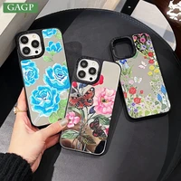 ins fashion girl makeup mirror phone case for iphone 13 12 11 pro x xr xs max 6s 7 8 plus se 2020 flowers pattern painting cover
