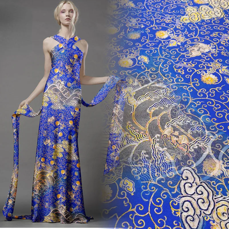 

Mulberry Silk Stretch Satin Fabric Brand Fashion Design Cheongsam Fabric Wrap Skirt for Sewing Material by the Yard Wholesale