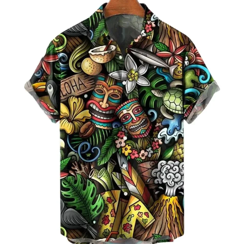 

Мужская хлопковая рубашка с короткими рукавами, Повседневная пляжная гавайская рубашка оверсайз с 3D-принтом черепа, европейские размеры, лето 2022