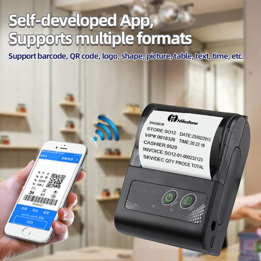 

Milestone Mini Small Portable Mobile Pocket Bluetooth Thermal Printer 2inch Receipt Printer free Fast Printing Thermal printer