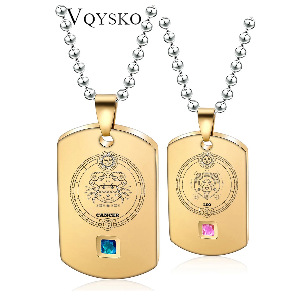 

VQYSKO Stainless Steel 12 Constellation Necklaces Zodiac Sign Birthstone Astrology Zircon Necklace Gift For Men Women