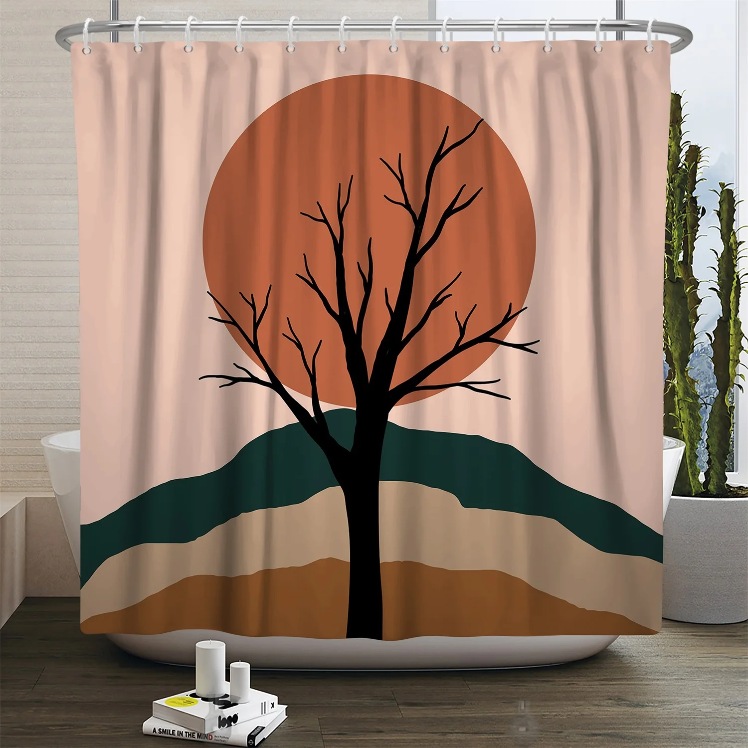 

Mid Century Modern Shower Curtain Minimalistic Bathroom Curtain Art Image Waterproof 180x180cm Bathroom Curtain With Hooks Decor