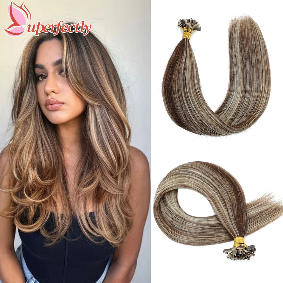 Удлинители волос с V-образным кончиком uperfect прямые кератиновые волосы для