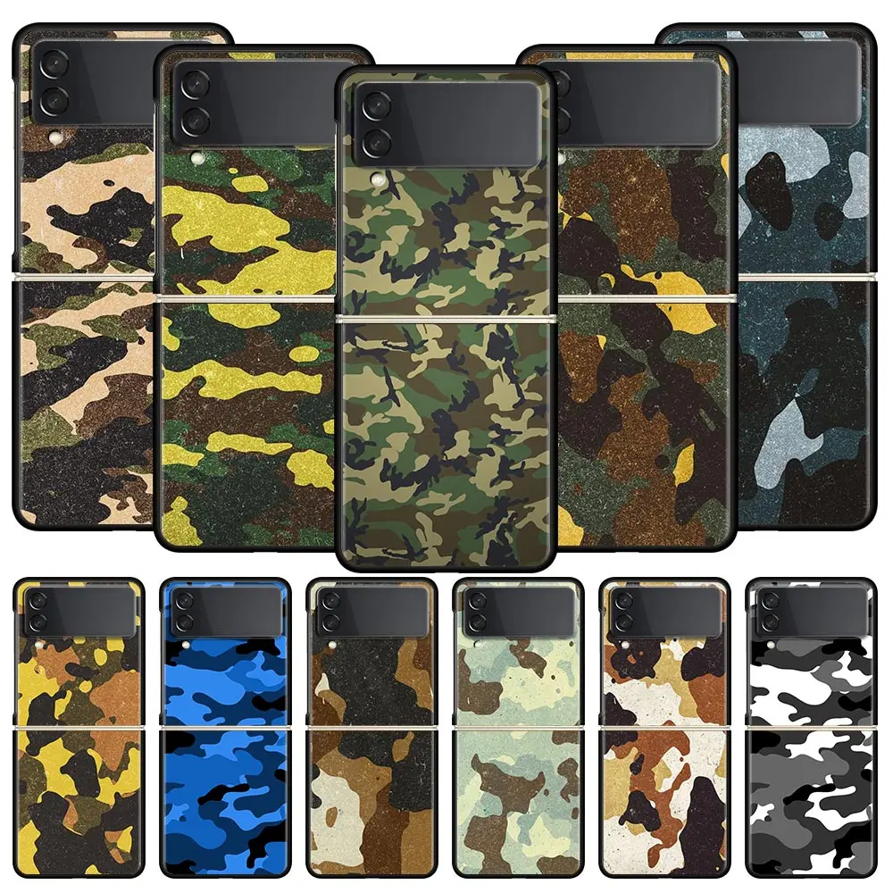 

Colour Camouflage Black Camo Phone Case for Samsung Galaxy Z Flip 3 4 5G Black Folding Mobile Shell Hard PC Coque Protect Cover