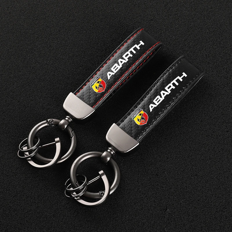 

Carbon fiber Leather Car KeyChain Custom sports Key Rings gift For Fiat Abarth 595 Abarth 500 abarth 124 spider car