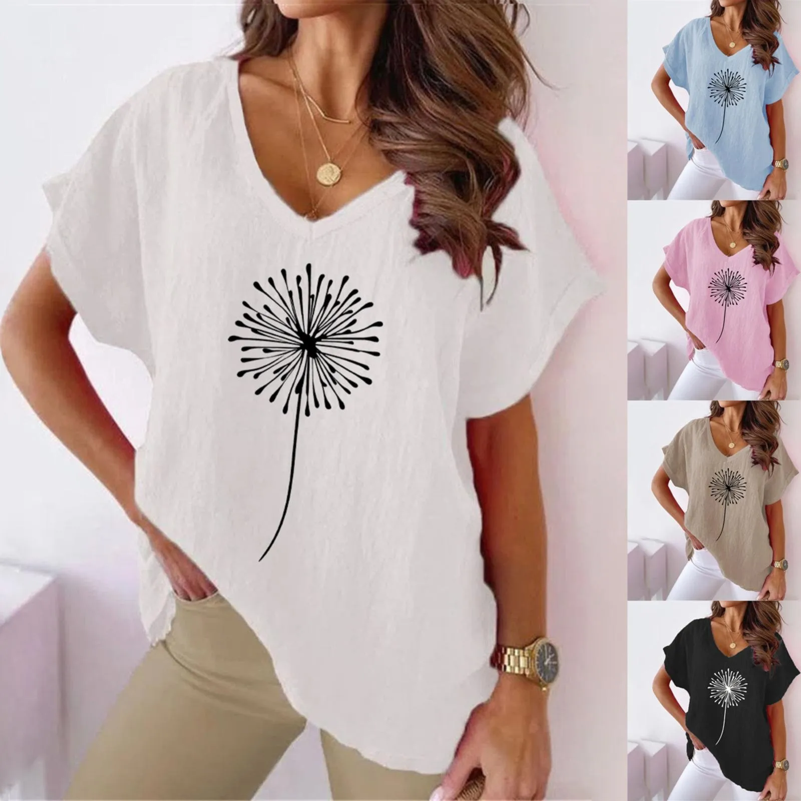 

Хлопковая футболка с коротким рукавом летучая мышь и V-образным вырезом