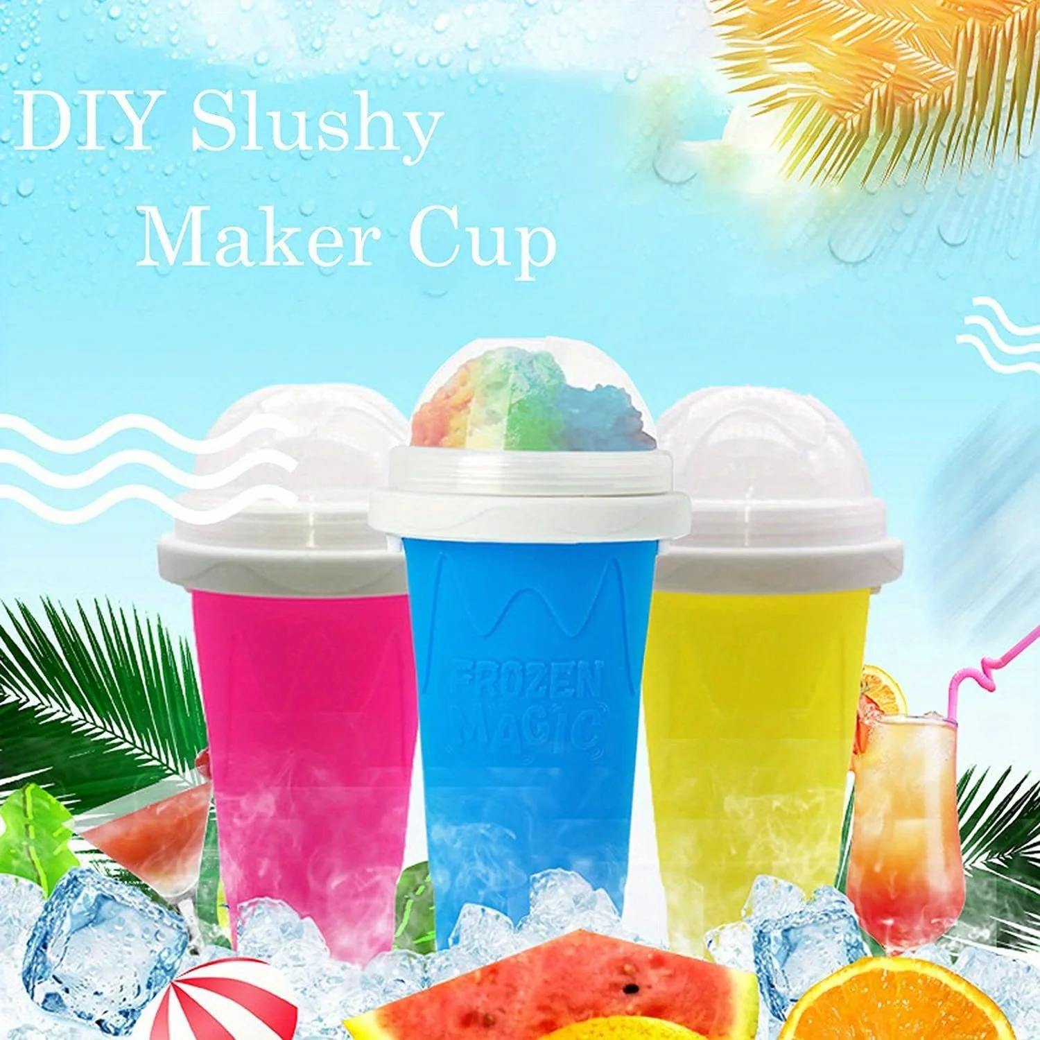 Фото TFS Slushie Clay Made Frozen Magic Squeeze Cup, Изготовление сока, Молока, Йогурта, Мороженого, Охлаждающая чашка для смузи своими руками с соломинкой на крышке, №1