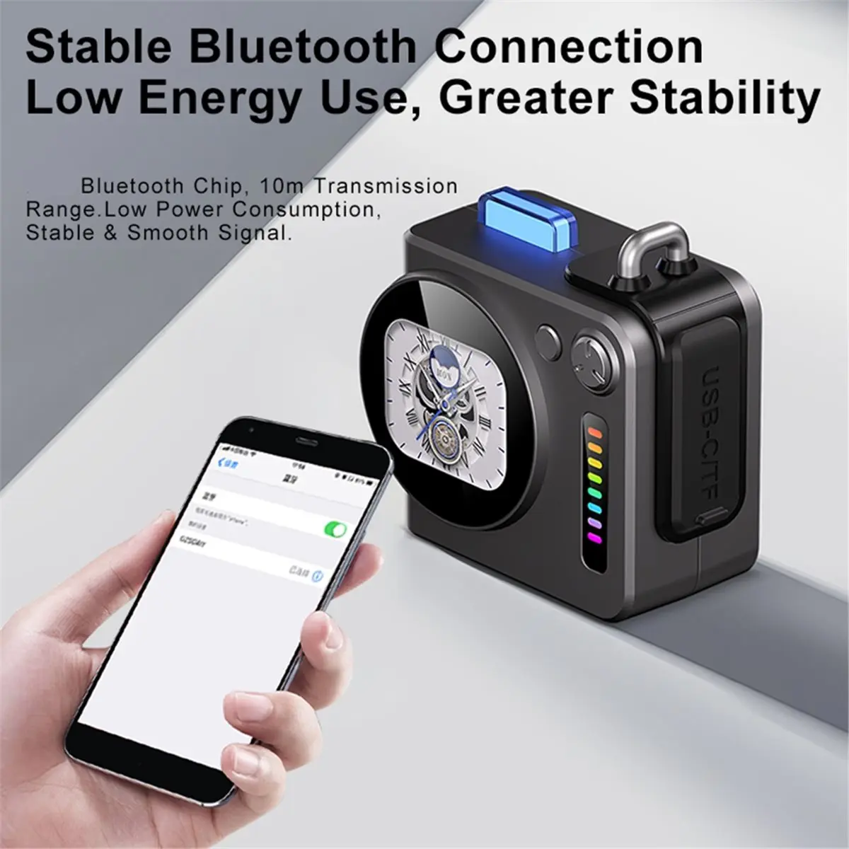 Фото РАСПРОДАЖА - Портативная Bluetooth-колонка с HD-сенсорным экраном, многофункциональная, миниатюрная, с объемным стереозвуком, беспроводным сабвуфером, водонепроницаемая №5