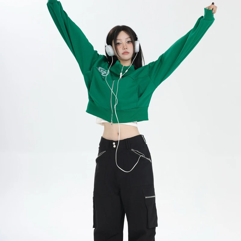 Deeptown Harajuku Cropped Women Jackets Vintage Streetwear Y2k Grunge Zip Up Female Short Coat Hip Hop Style Korean Fashion Tops images - 6