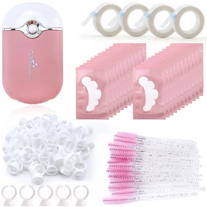 Набор для наращивания накладных ресниц 205 шт., USB веер для ресниц, подушечки для глаз, прокладка клея, кольца, клейкие кольца, кисть для бровей, лента для наращивания ресниц, инструменты