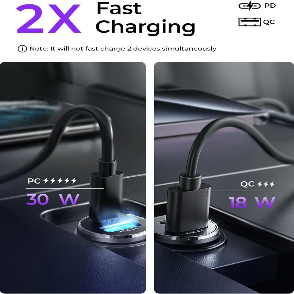 Автомобильное зарядное устройство с двумя портами USB C 48 Вт адаптер питания для