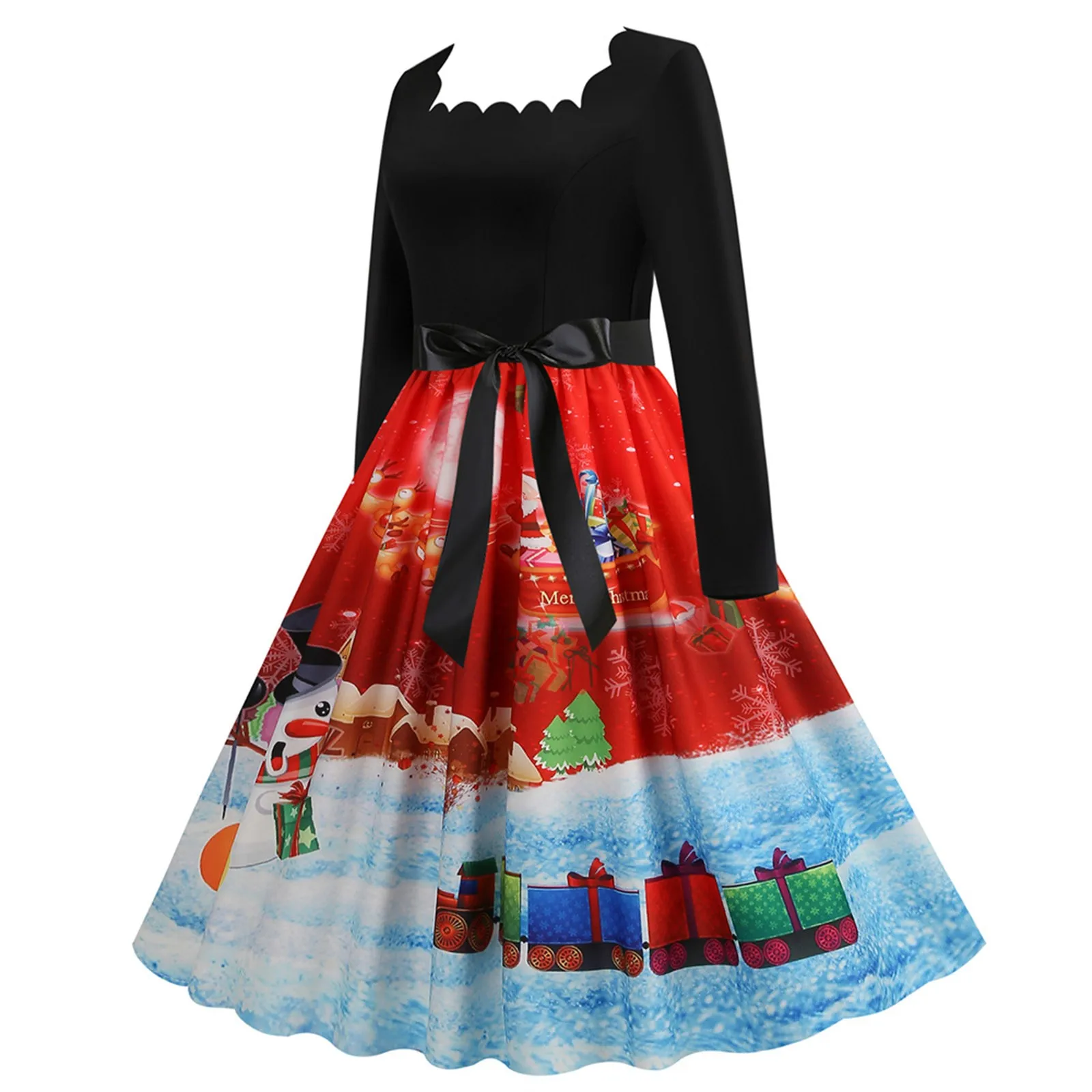 

Рождественское женское винтажное платье с длинным рукавом и принтом, лоскутное коктейльное платье на молнии, повседневные летние платья ма...