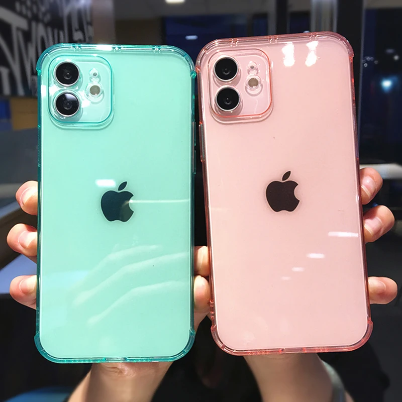 

For iPhone 12 Mini Pro Max Candy Color Transparent Phone Case For iPhone 11 Pro Max XR XS Max X 7 8 Shockproof Bumper Back Cover