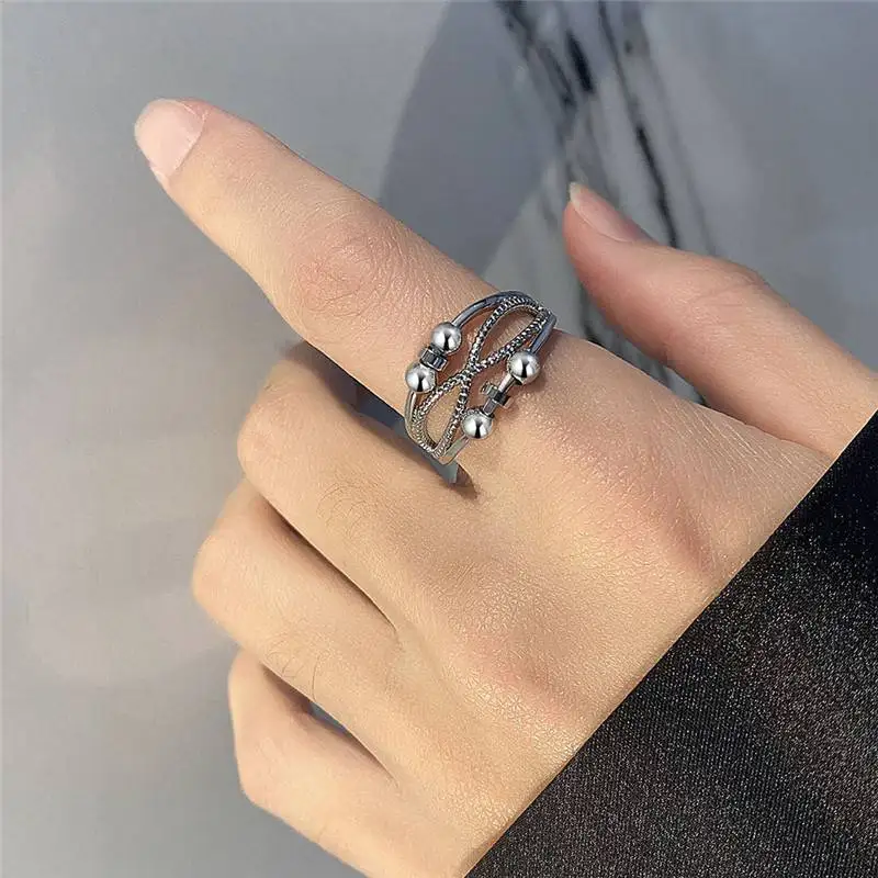 

Adjustable Anxiety Ring Relieve Fidget Spinner Worry Beads Beads Silver Meditation