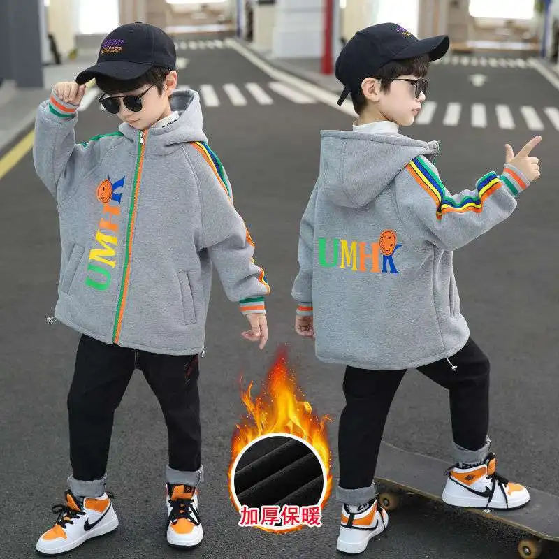 

Пальто для мальчиков, куртка, пальто, хлопковый кардиган 2022, теплая бархатная зимняя спортивная одежда для подростков, детская одежда больш...